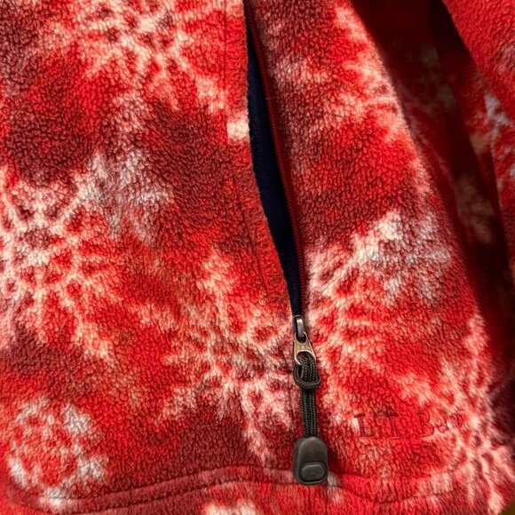 L.L. Bean Womens Red Snowflake Fleece Pullover Size Large Snap Collar - Picture 3 of 5